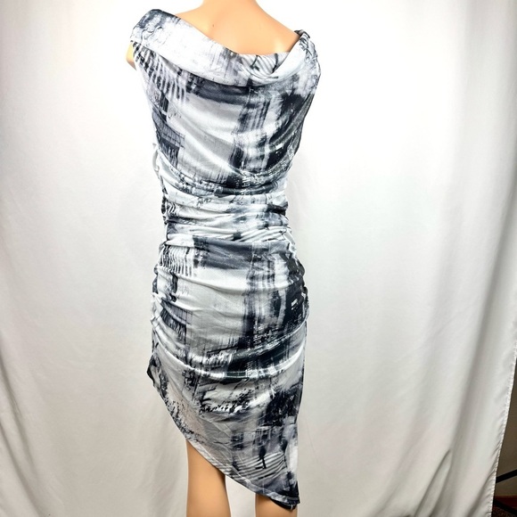 Silence + Noise Arianna Black & White Shimmer Asymmetrical Mini-Midi Dress Sz XL - Picture 7 of 16